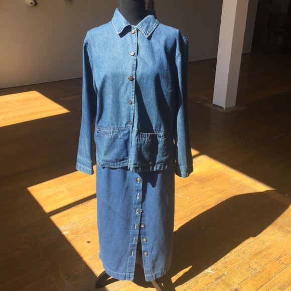 JM Collection Tops - Denim button down with patchwork and beading